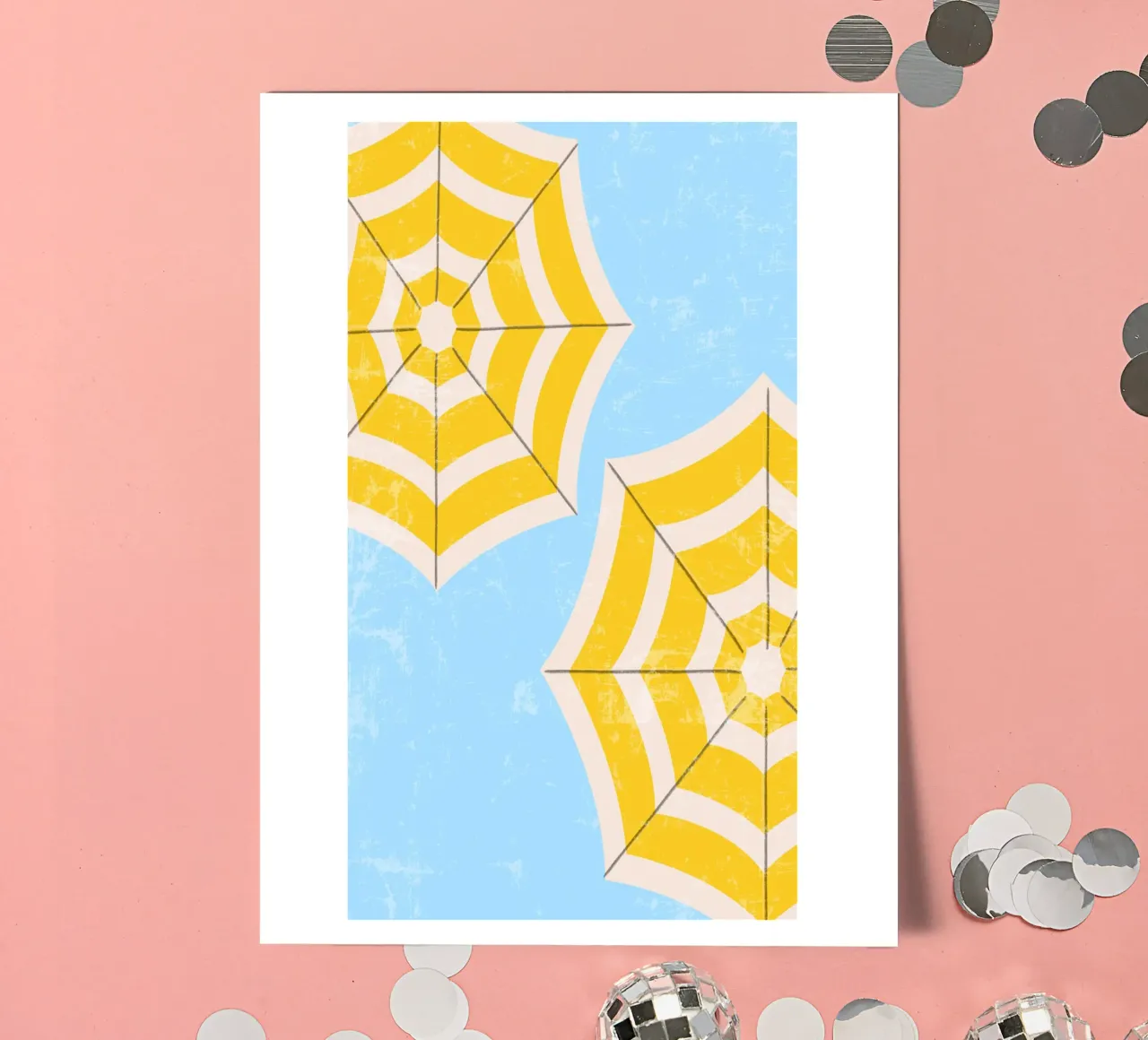 Parapluie de plage rétro en jaune et bleu Illustration estivale planche autocollant de pdigitalprints
