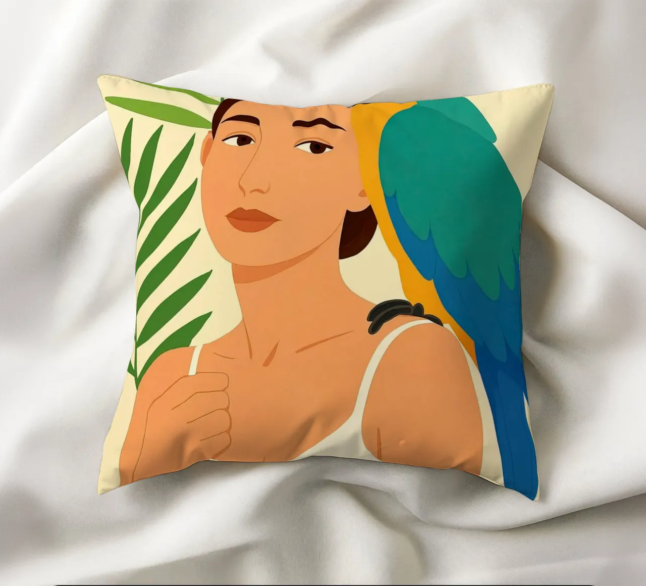 Donna con pappagallo Digital Art cuscino da ARTVI-SHOP