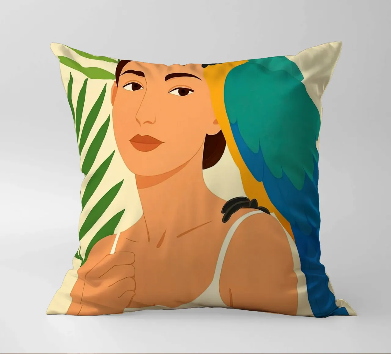 Donna con pappagallo Digital Art cuscino da ARTVI-SHOP
