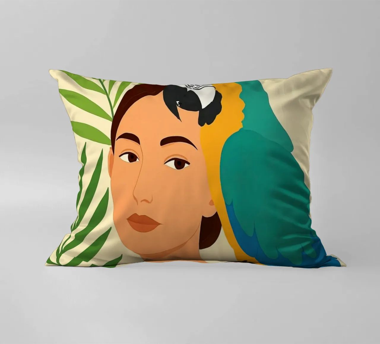 Donna con pappagallo Digital Art cuscino da ARTVI-SHOP
