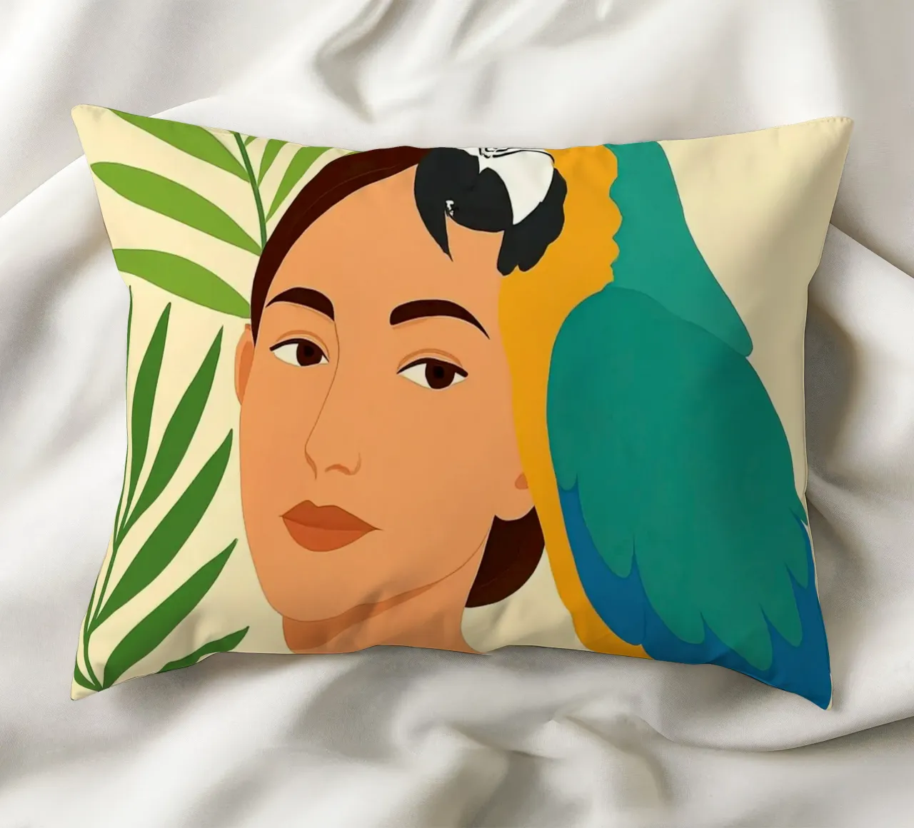 Donna con pappagallo Digital Art cuscino da ARTVI-SHOP