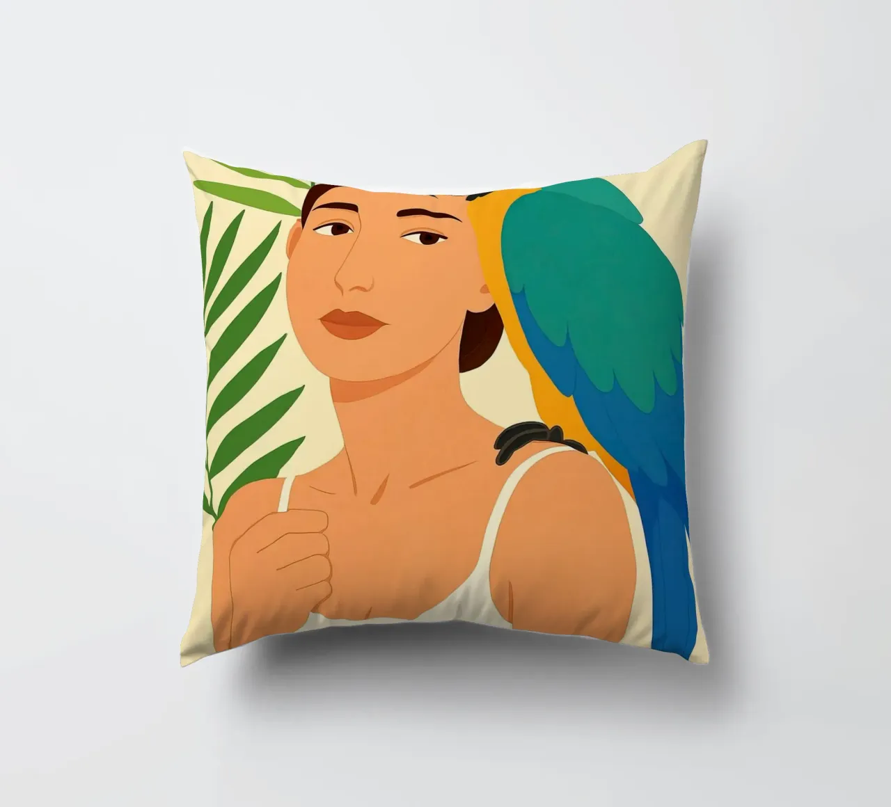 Donna con pappagallo Digital Art cuscino da ARTVI-SHOP