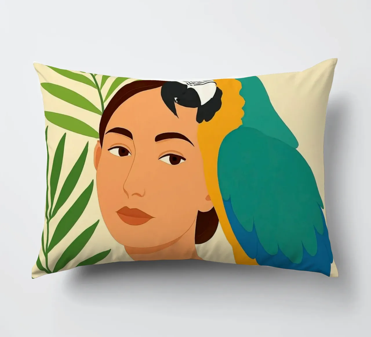 Donna con pappagallo Digital Art cuscino da ARTVI-SHOP
