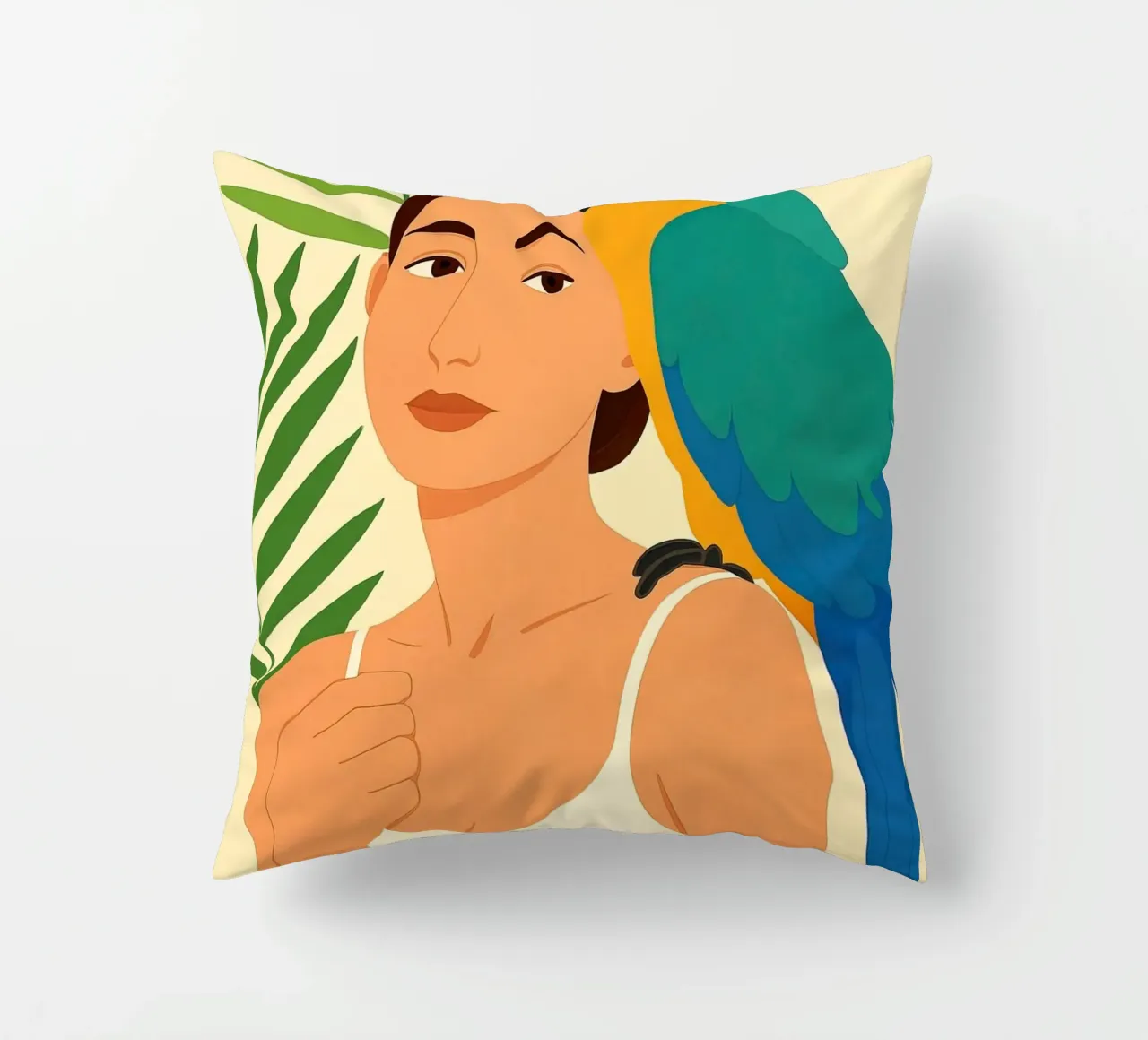 Donna con pappagallo Digital Art cuscino da ARTVI-SHOP