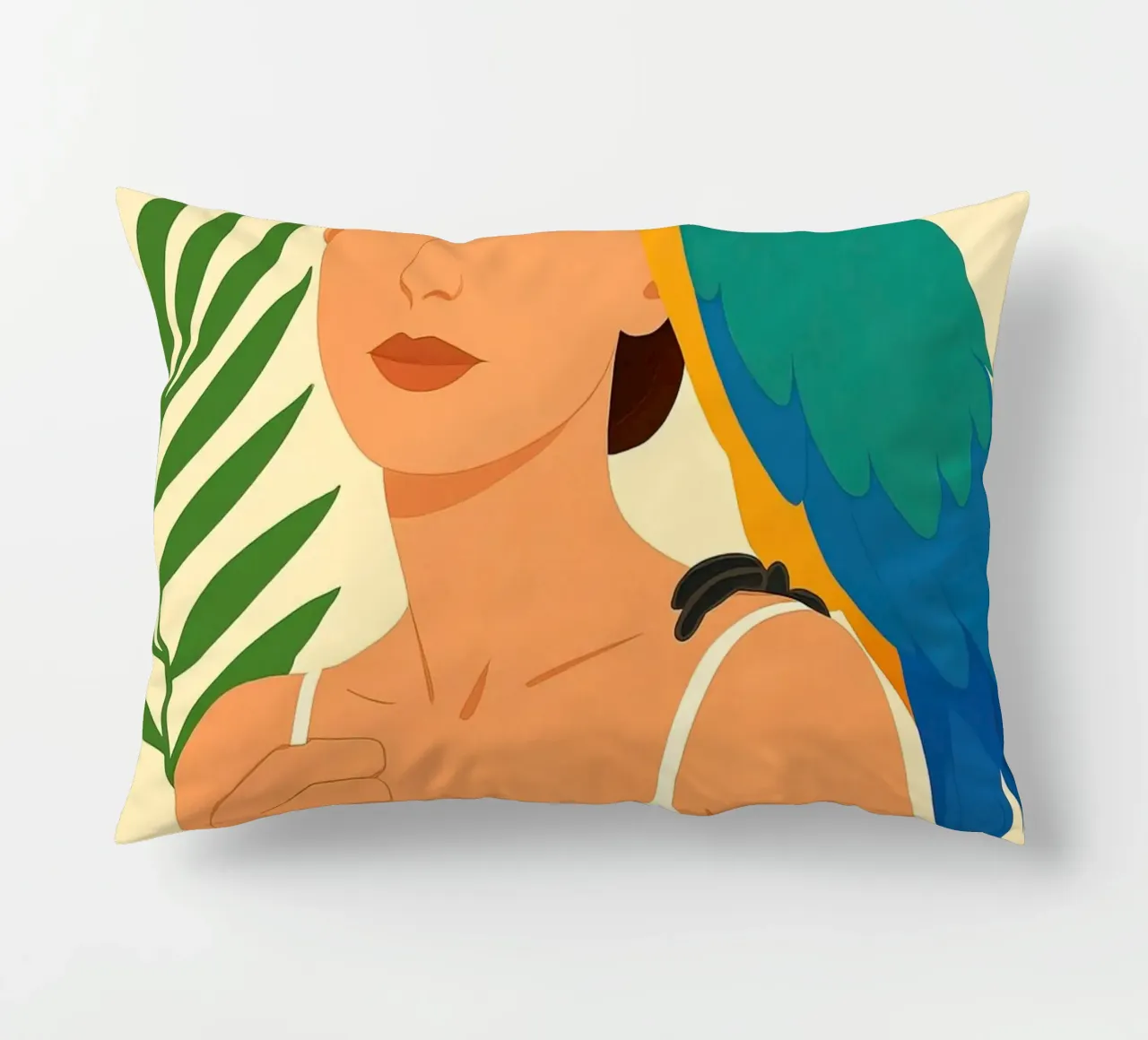 Donna con pappagallo Digital Art cuscino da ARTVI-SHOP