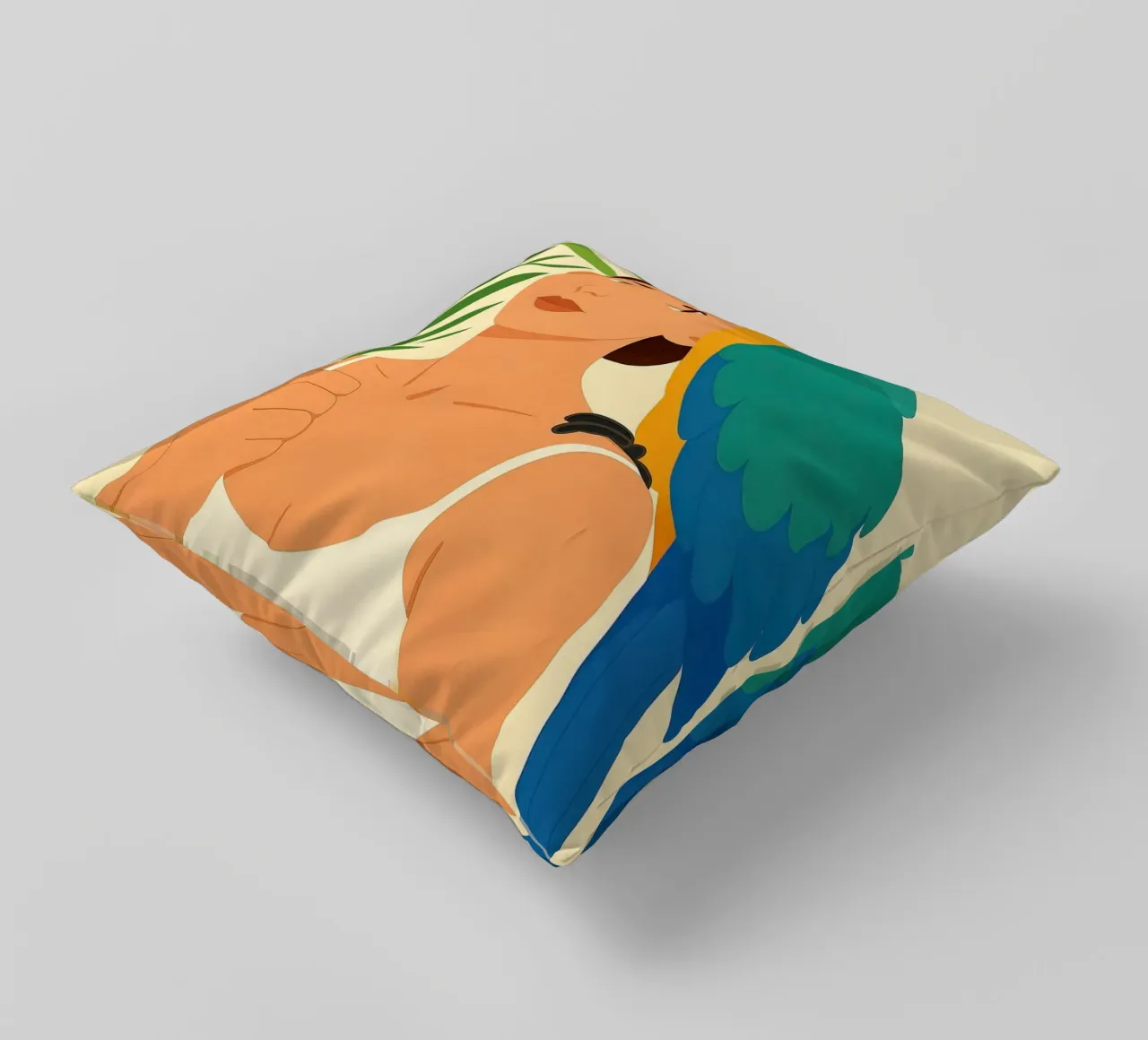 Donna con pappagallo Digital Art cuscino da ARTVI-SHOP