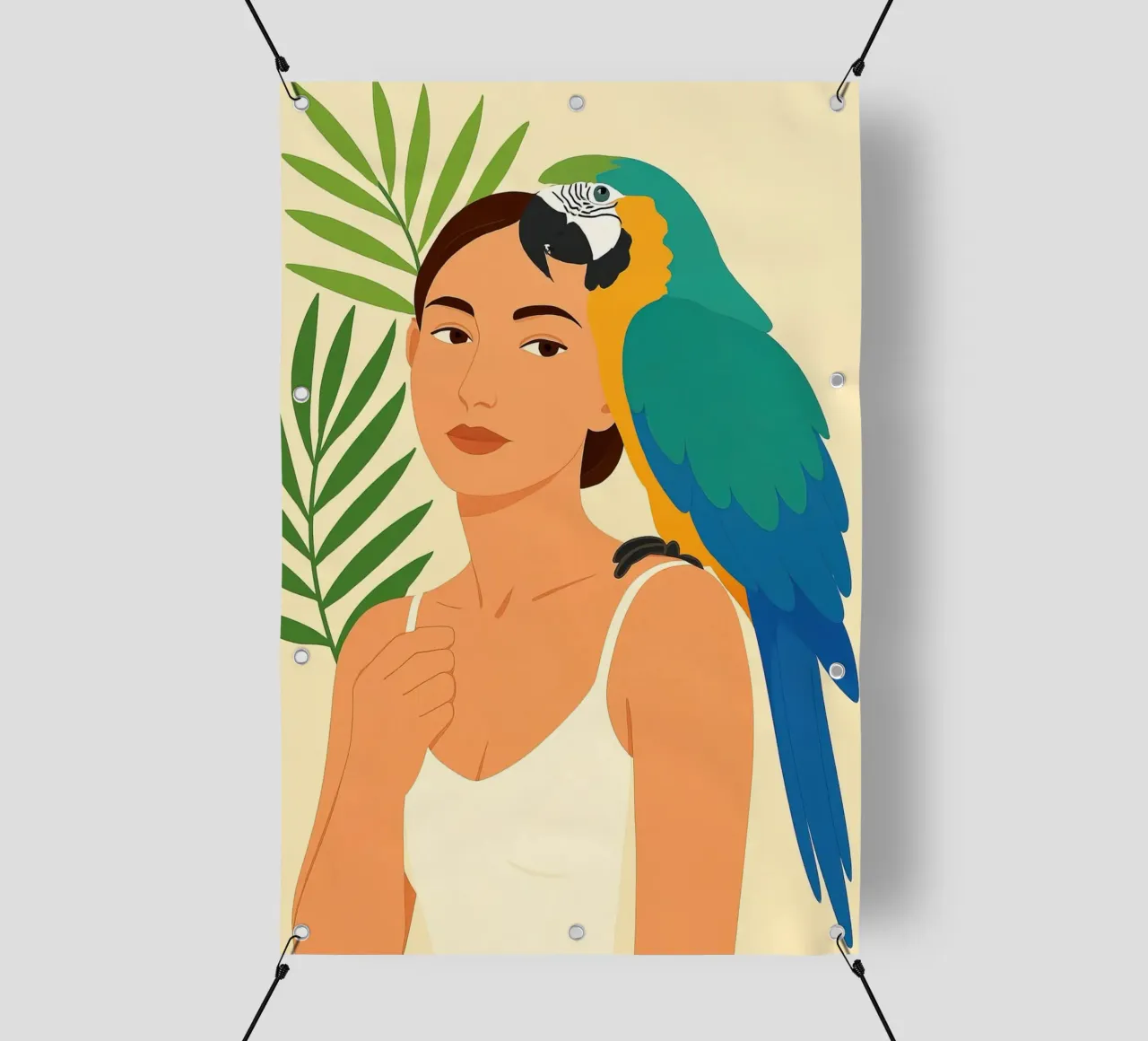 Donna con pappagallo Digital Art telo in pvc da ARTVI-SHOP