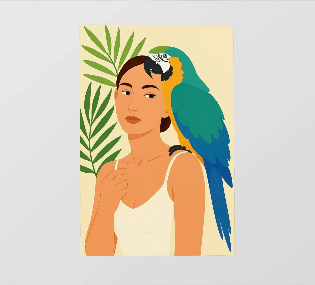 Donna con pappagallo Digital Art telo in pvc da ARTVI-SHOP