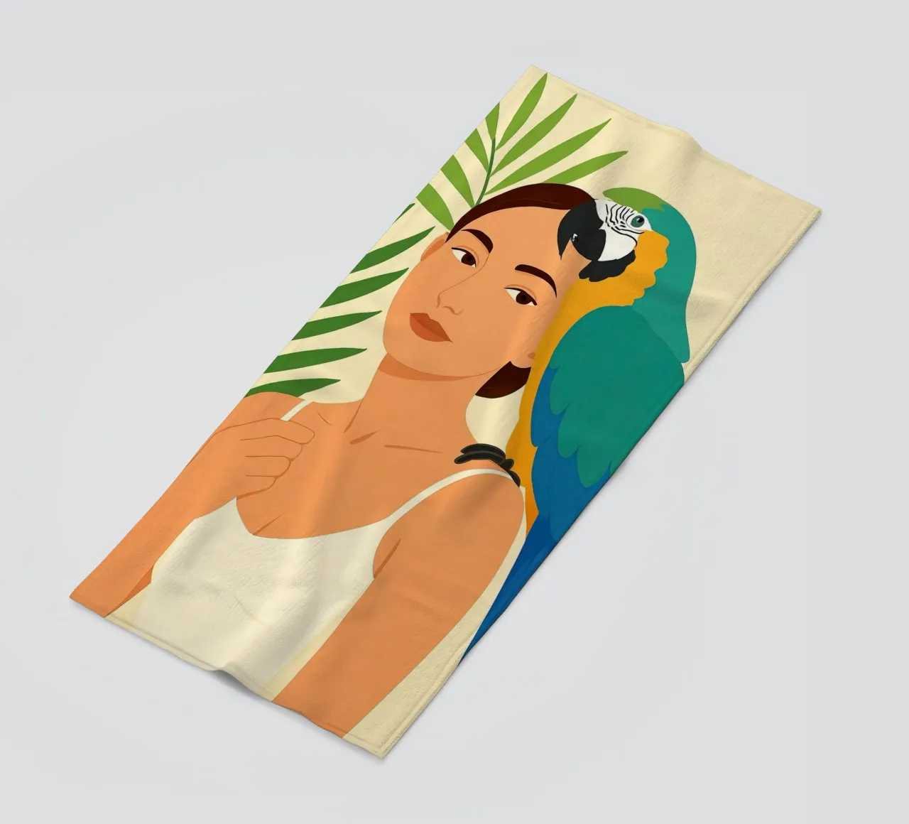 Donna con pappagallo Digital Art telo mare da ARTVI-SHOP