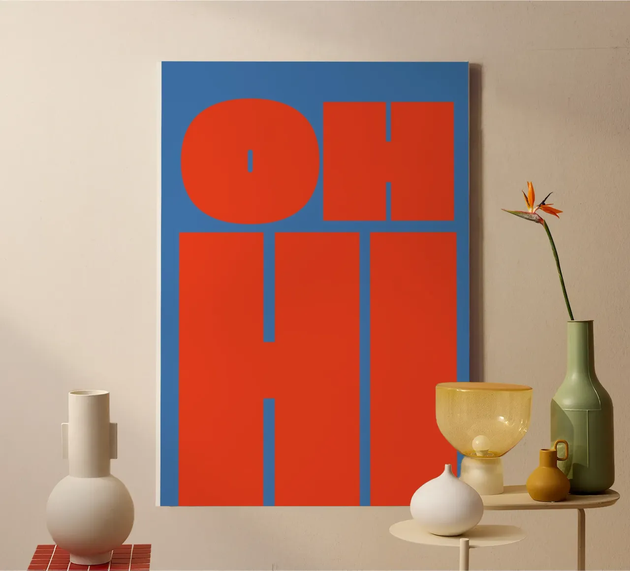 Bold Retro Typography Graphic with "OH HI" canvas with Floater frame by pdigitalprints