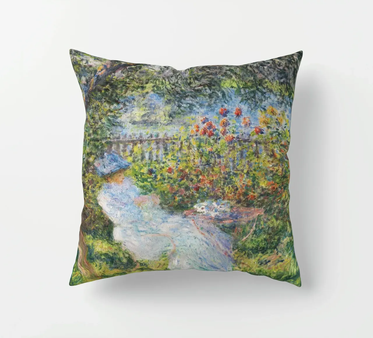 Alice Hoschedé in giardino di Claude Monet cuscino da Monet Art Prints