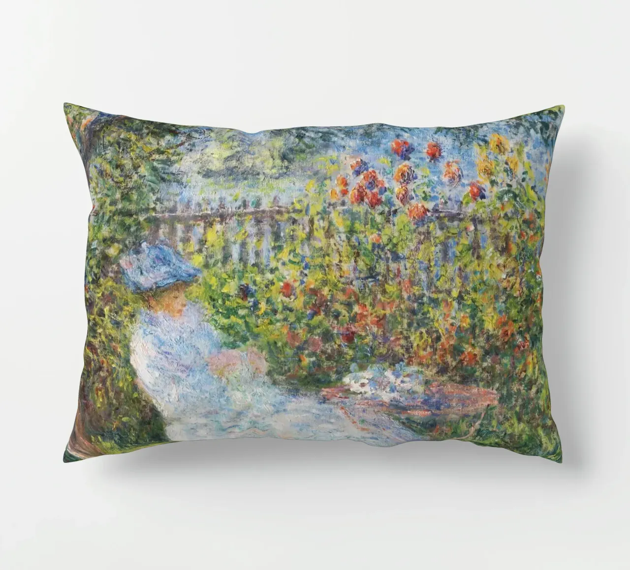 Alice Hoschedé in giardino di Claude Monet cuscino da Monet Art Prints
