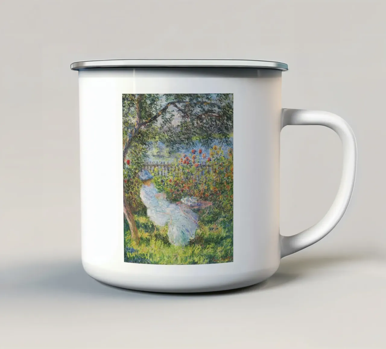 Alice Hoschedé in giardino di Claude Monet tazza in smalto da Monet Art Prints