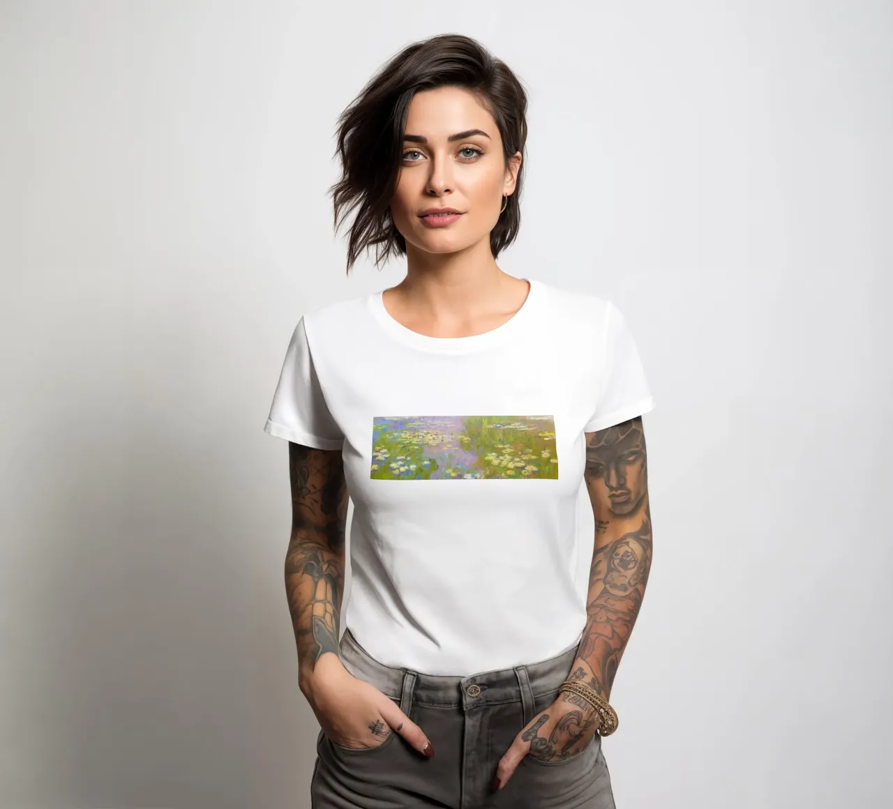 Claude Monet's Water Lilies (Nymphéas) women's fitted t-shirt by Monet Art Prints