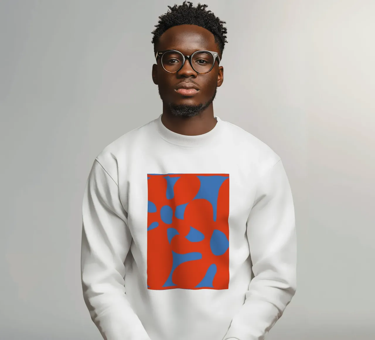 Motif abstrait de fleurs rétro dans des tons rouges et bleus audacieux sweat de pdigitalprints