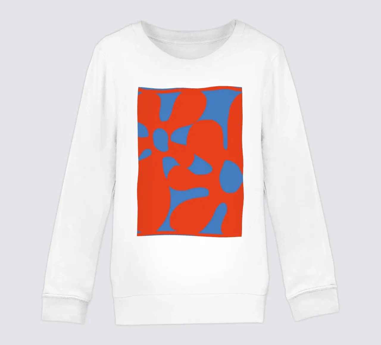 Abstract Retro Flower Design in Bold Red and Blue Tones kids sweatshirt by pdigitalprints