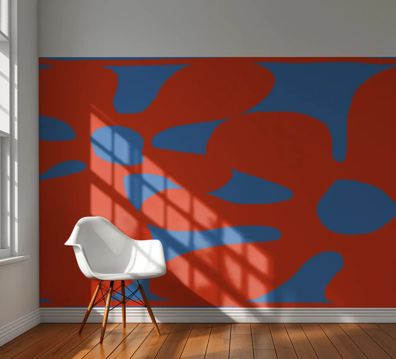 Motif abstrait de fleurs rétro dans des tons rouges et bleus audacieux papier peint photo de pdigitalprints