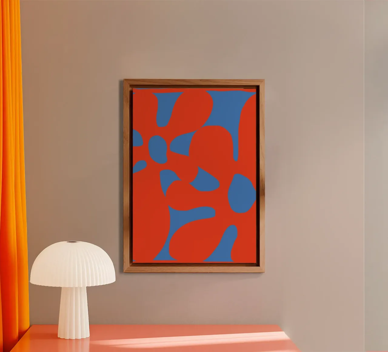 Motif abstrait de fleurs rétro dans des tons rouges et bleus audacieux alu dibond de pdigitalprints