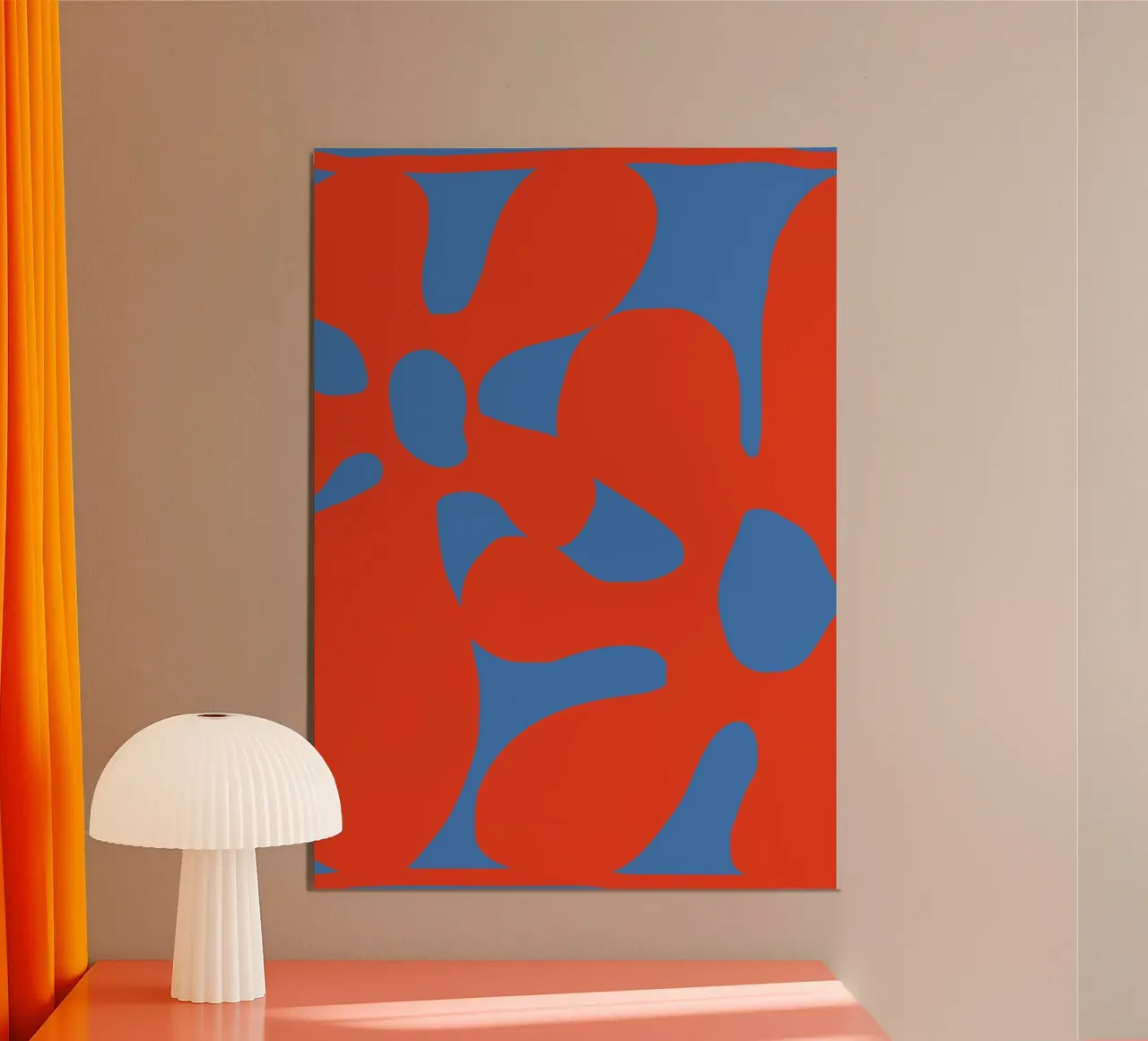 Motif abstrait de fleurs rétro dans des tons rouges et bleus audacieux alu dibond de pdigitalprints