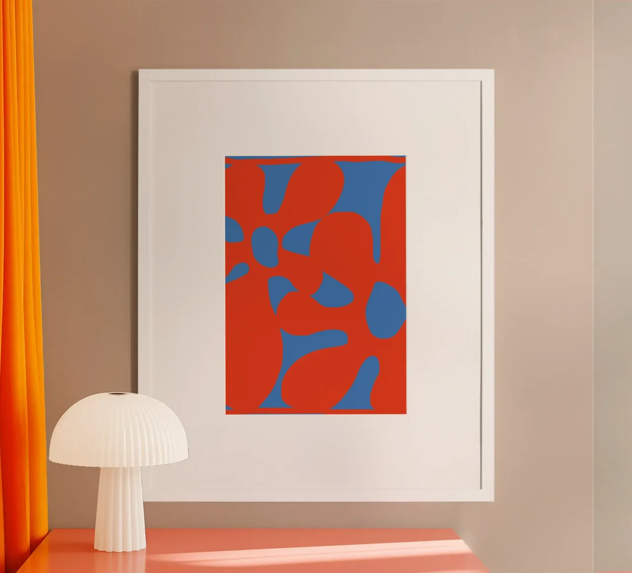 Motif abstrait de fleurs rétro dans des tons rouges et bleus audacieux hahnemühle de pdigitalprints