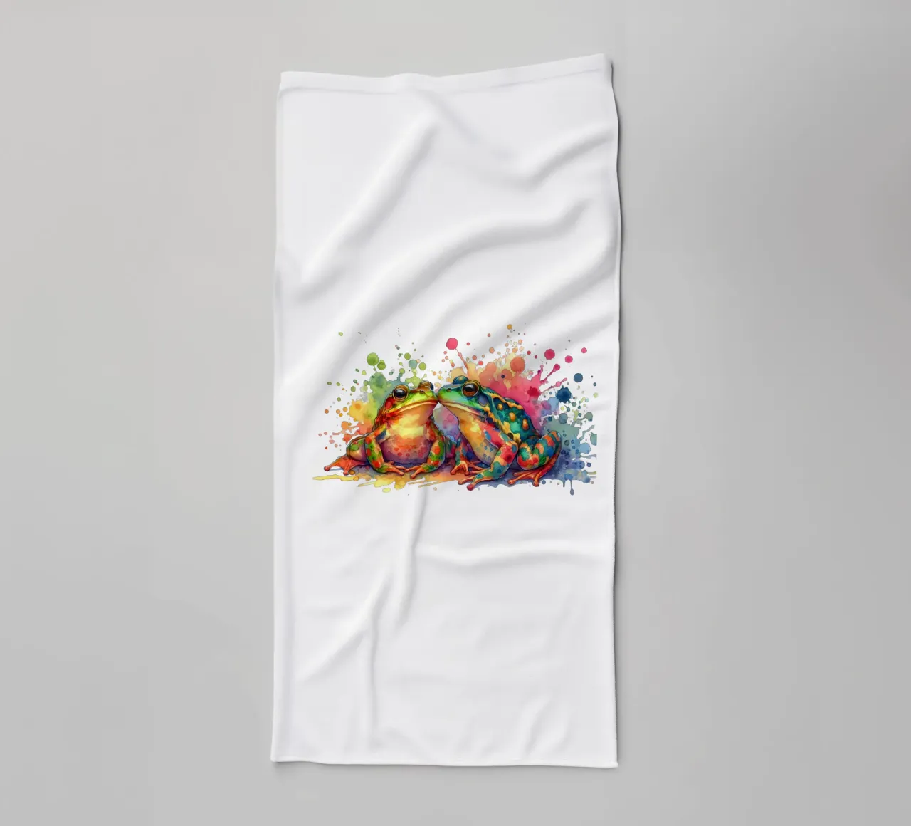 Watercolor Frogs with Colorful Splatters towel by 🎁 ARTVI-SHOP