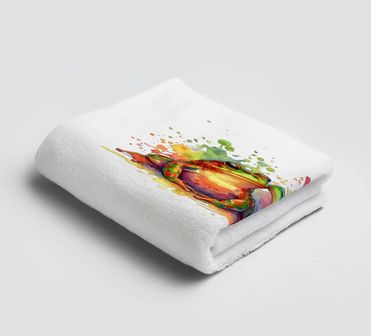 Watercolor Frogs with Colorful Splatters towel by 🎁 ARTVI-SHOP