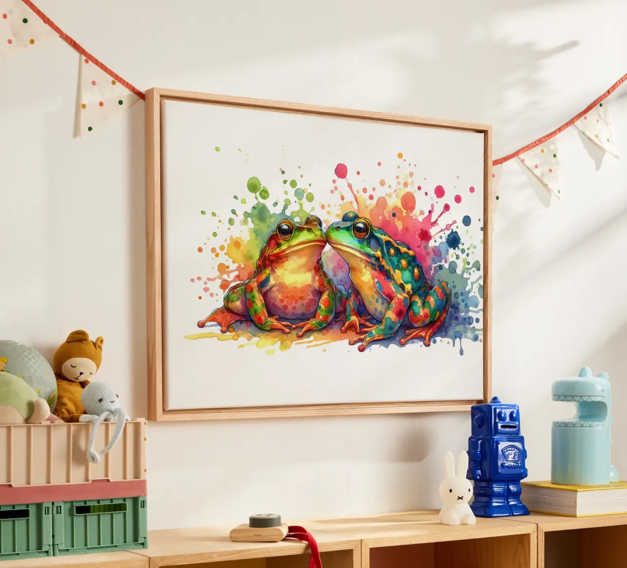 Rane acquerellate con schizzi colorati tela con Cornice a cassetta da 🎁 ARTVI-SHOP