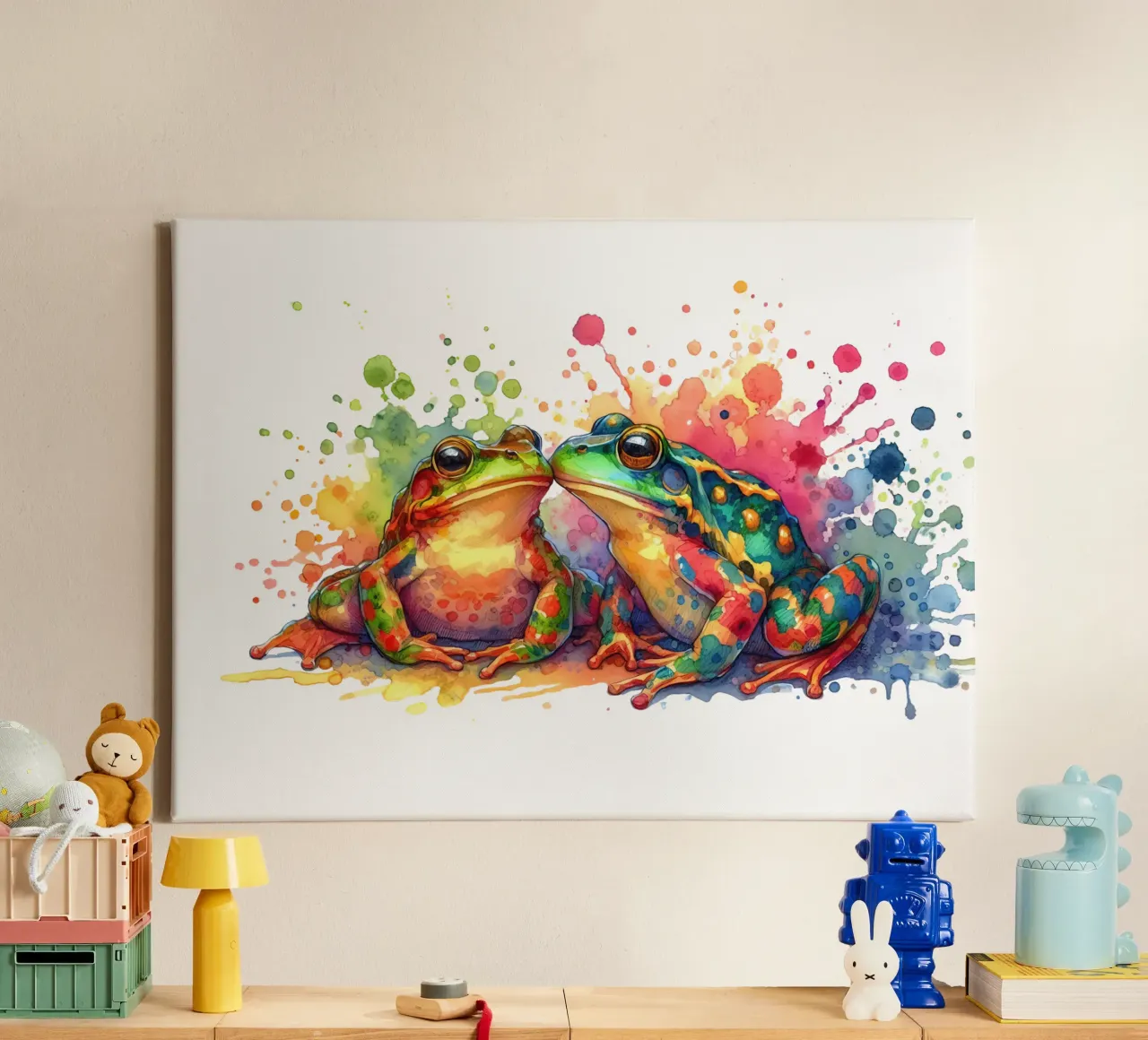 Rane acquerellate con schizzi colorati tela con Cornice a cassetta da 🎁 ARTVI-SHOP