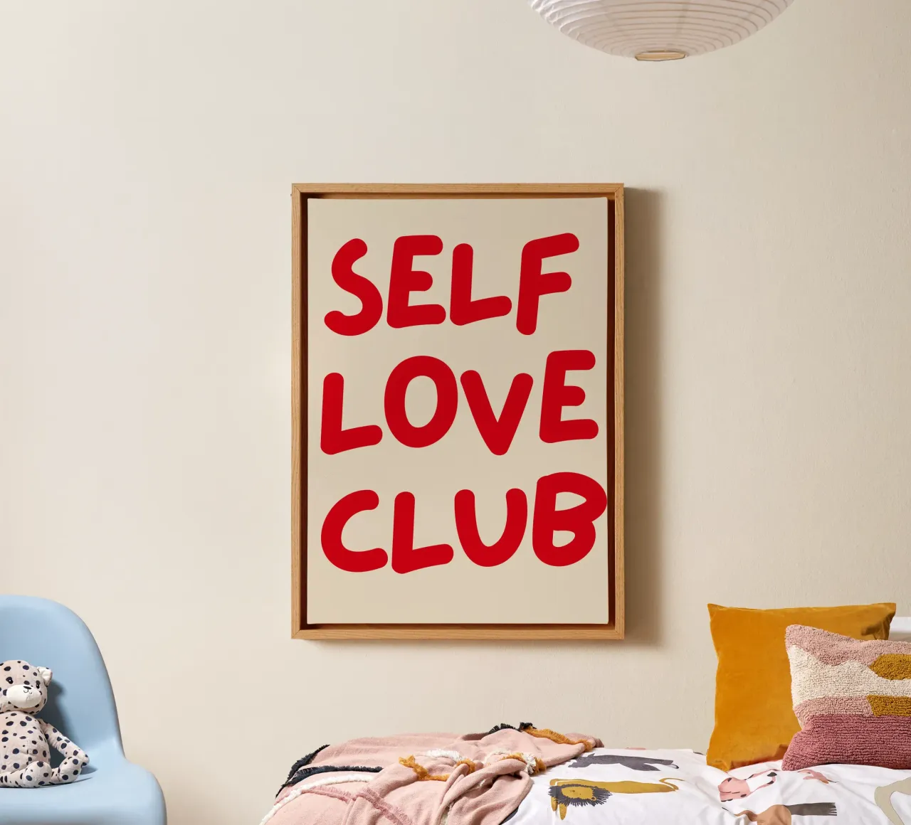 Bold Red "Self Love Club" Motivational Typography on Neutral canvas with Floater frame by pdigitalprints
