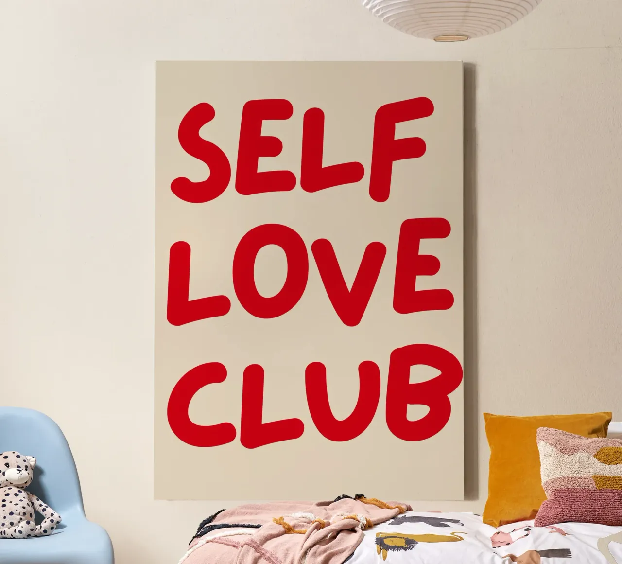 Bold Red "Self Love Club" Motivational Typography on Neutral canvas with Floater frame by pdigitalprints