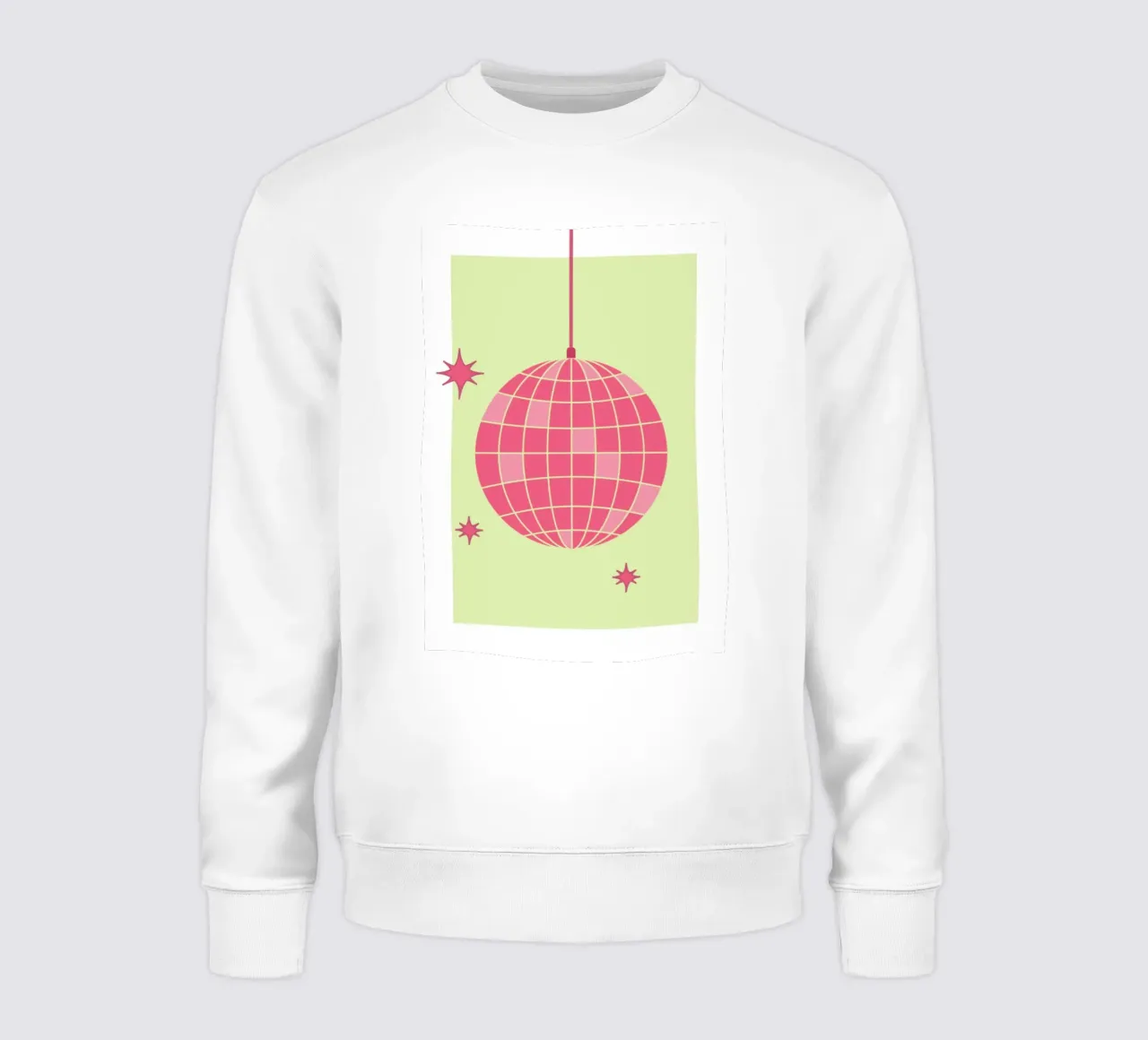 Illustrazione di palla da discoteca rosa retrò con sfondo verde felpa da pdigitalprints