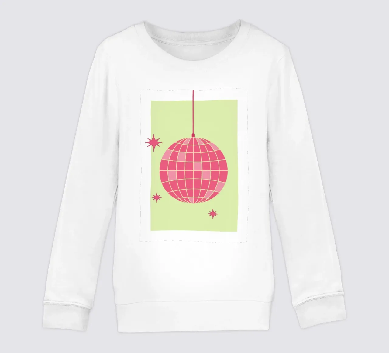 Illustrazione di palla da discoteca rosa retrò con sfondo verde felpa bambino da pdigitalprints