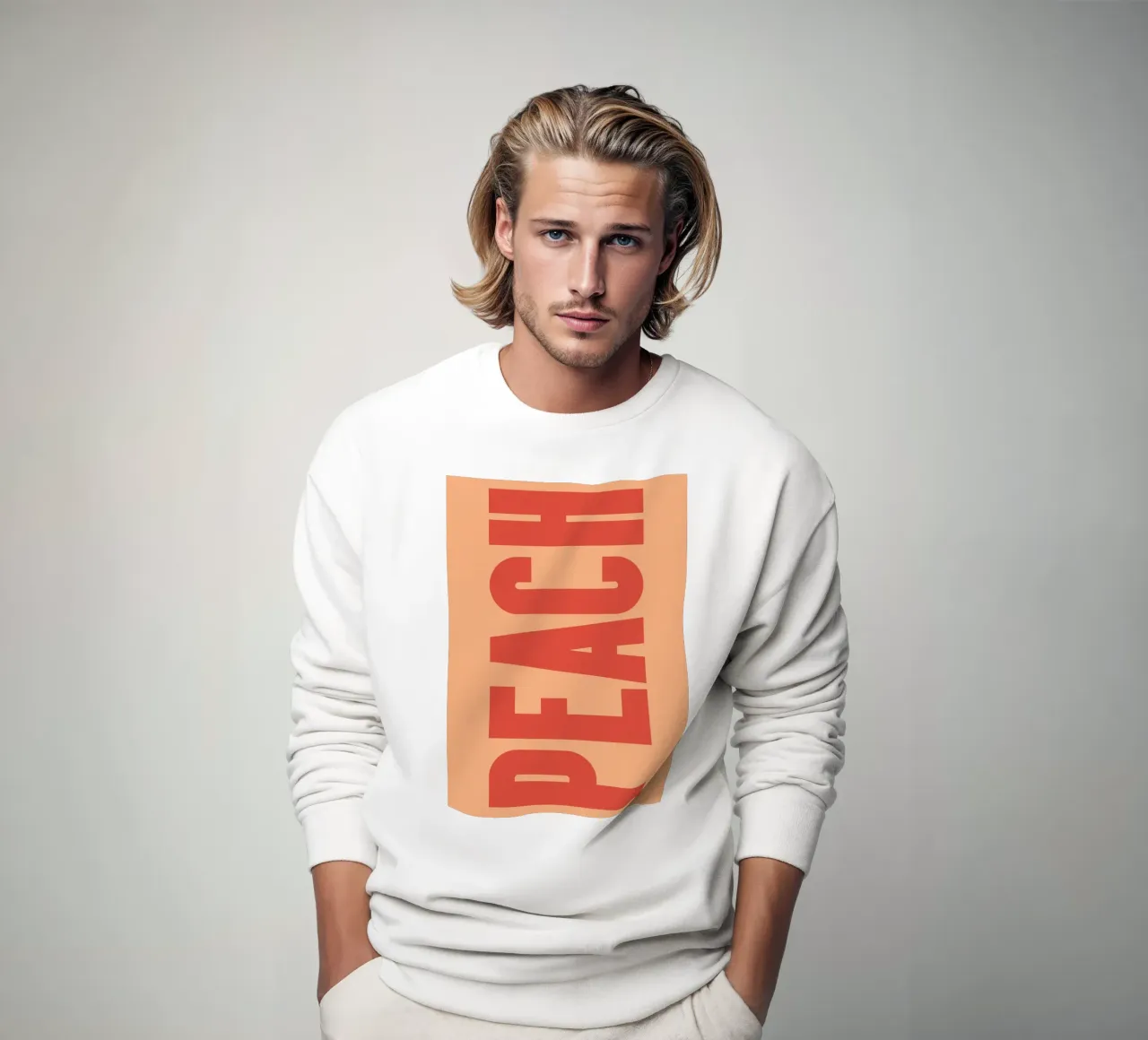 Bold Vertical Peach Typography Design on Soft Background sweatshirt by pdigitalprints