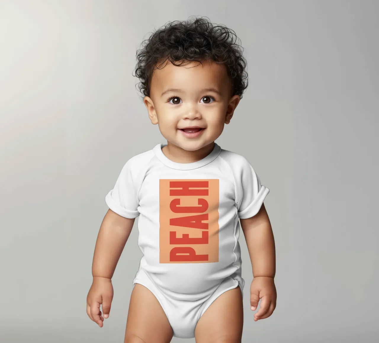 Bold Vertical Peach Typography Design on Soft Background short-sleeve baby romper by pdigitalprints