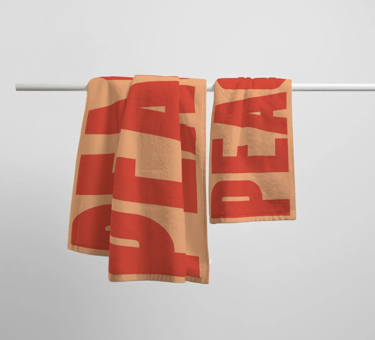 Bold Vertical Peach Typography Design on Soft Background towel by pdigitalprints