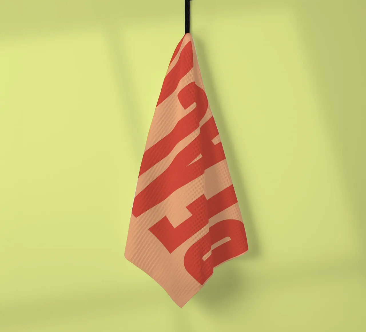 Bold Vertical Peach Typography Design on Soft Background tea towel by pdigitalprints