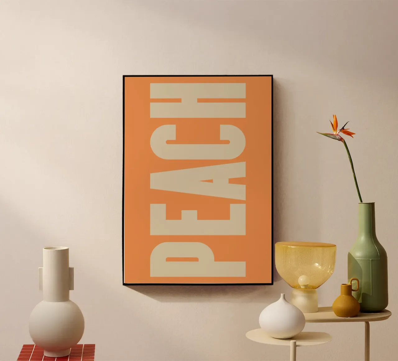 Moderne Pfirsich-inspirierte Grafik mit Retro-Blockschrift Acryl-Glas von pdigitalprints