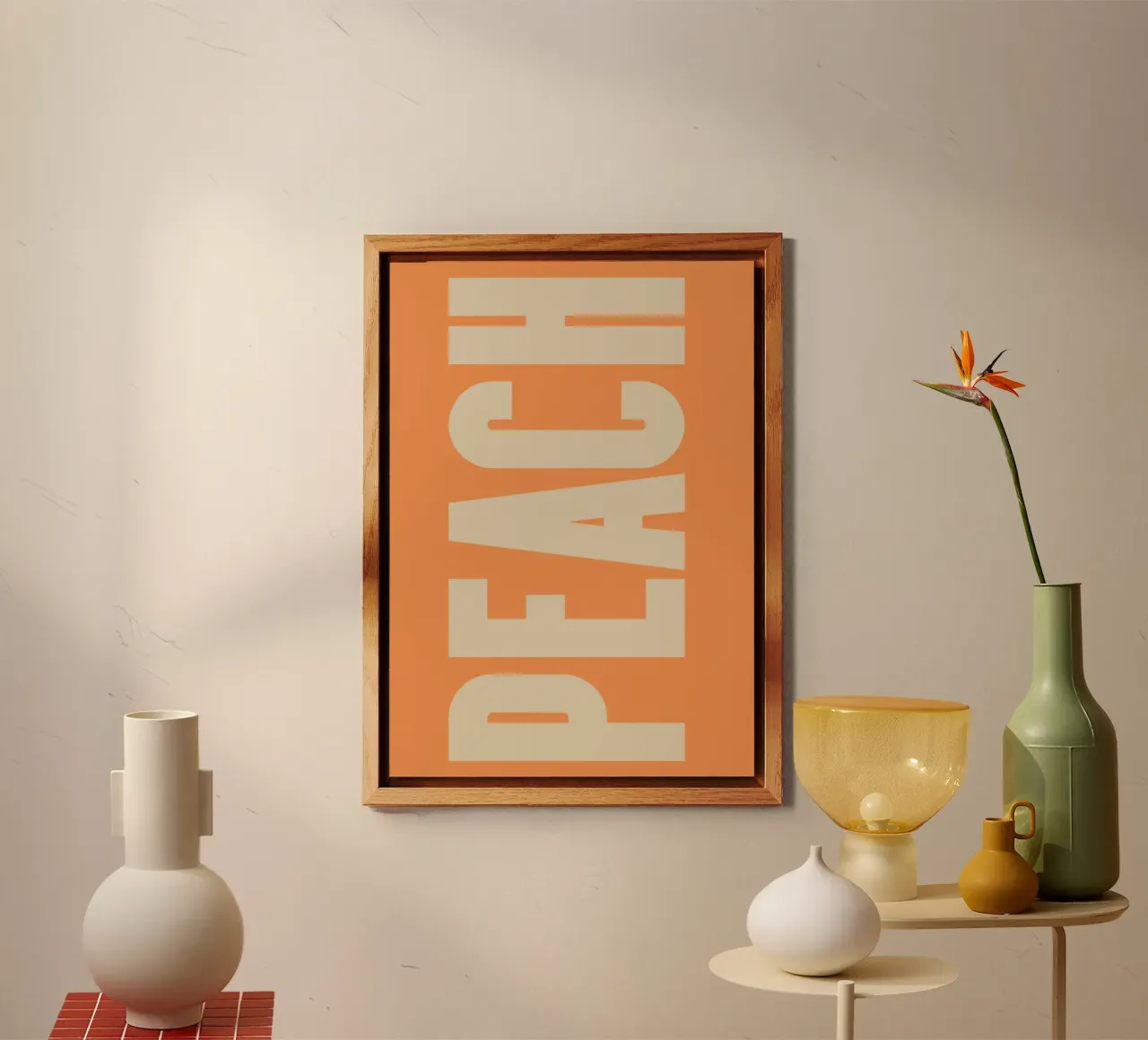 Modern Peach-Inspired Graphic with Retro Block Lettering alu-dibond by pdigitalprints
