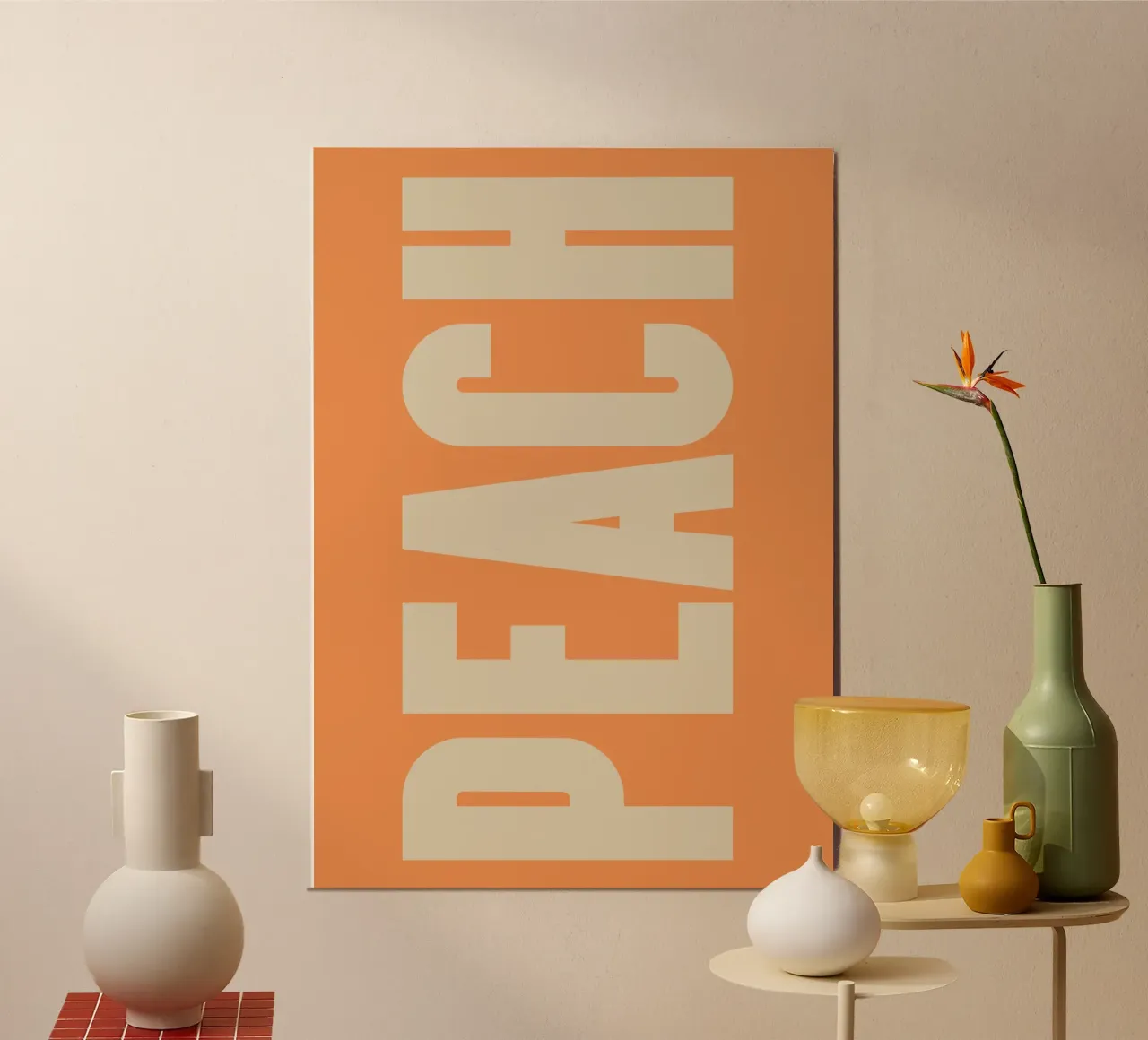 Modern Peach-Inspired Graphic with Retro Block Lettering alu-dibond by pdigitalprints