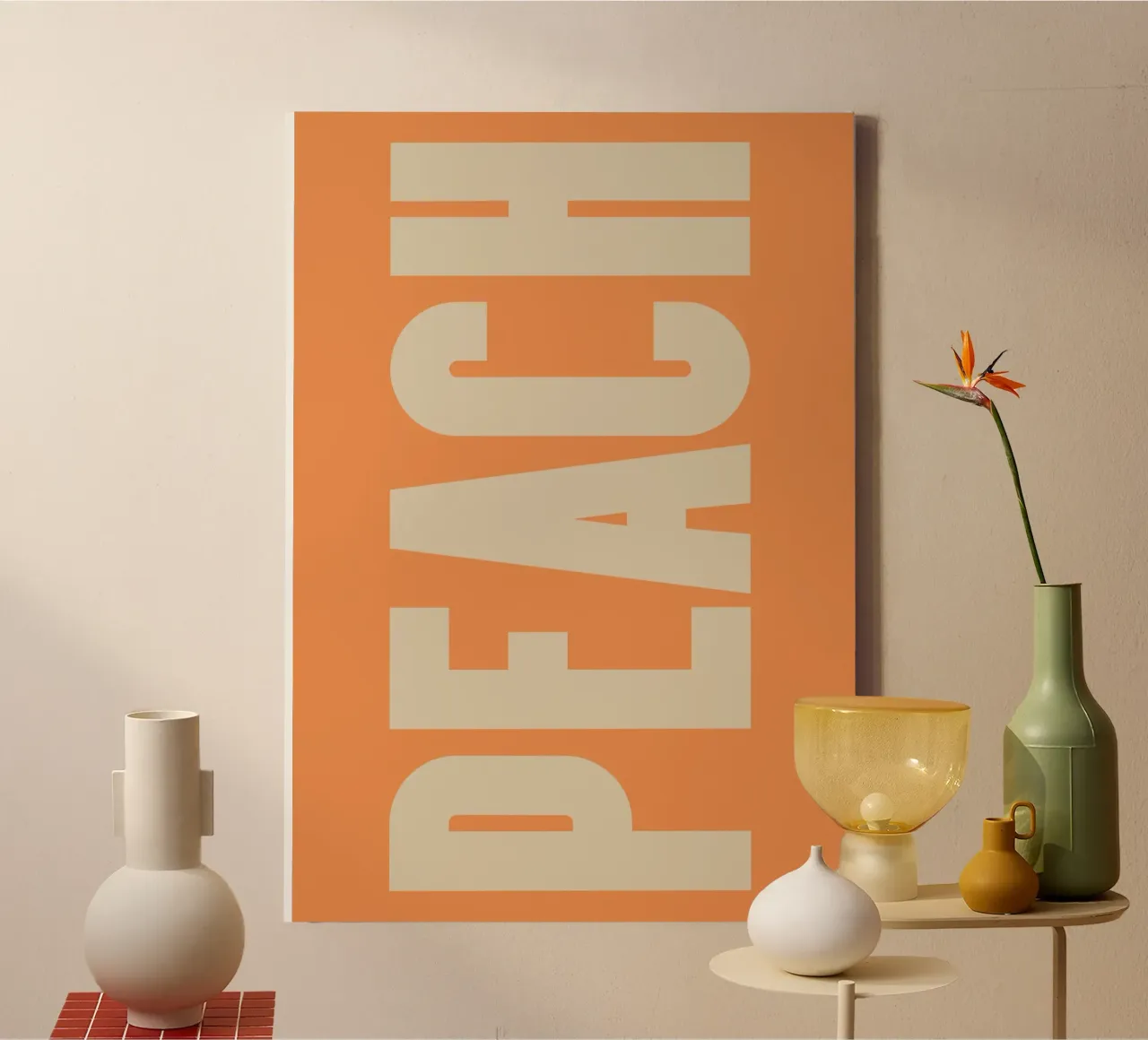 Modern Peach-Inspired Graphic with Retro Block Lettering canvas by pdigitalprints