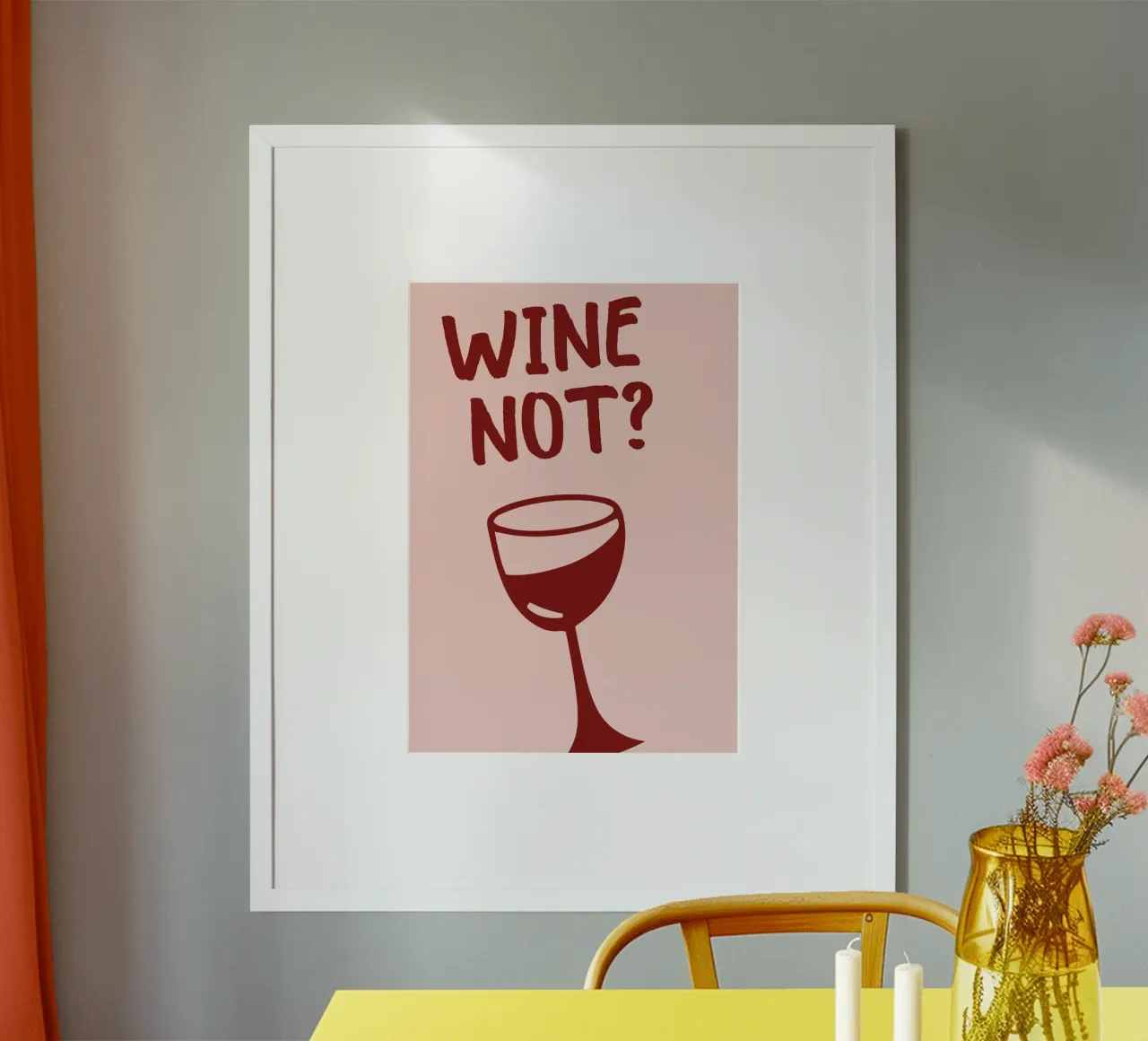 Divertente citazione sul vino con illustrazione del bicchiere in rosa poster con telaio in alluminio da pdigitalprints
