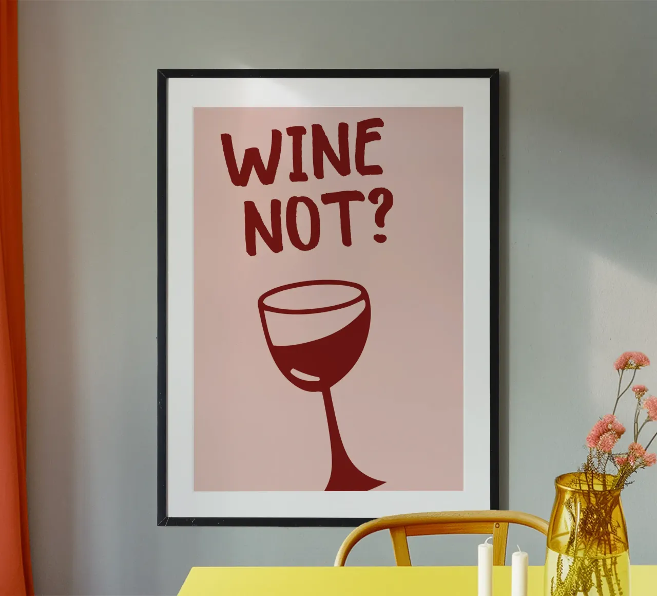 Divertente citazione sul vino con illustrazione del bicchiere in rosa poster con telaio in alluminio da pdigitalprints