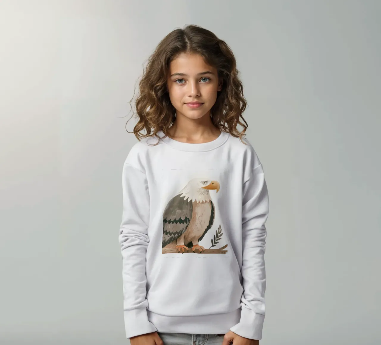 Una maestosa aquila calva appollaiata con grazia su un ramo felpa bambino da DesignDoodle