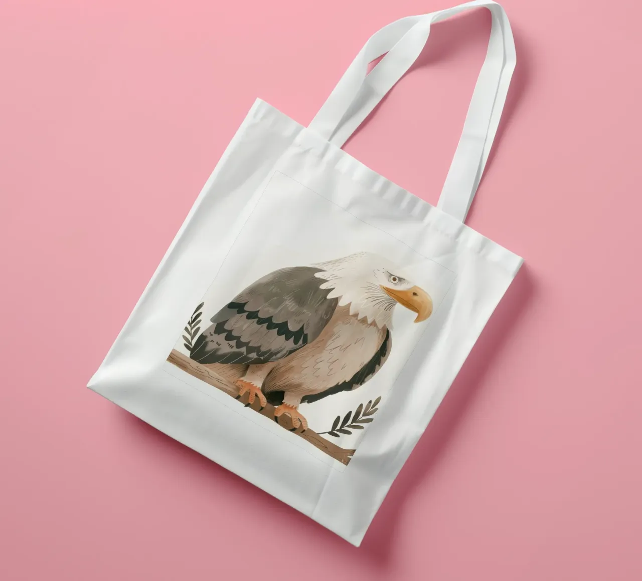 Una maestosa aquila calva appollaiata con grazia su un ramo borsa in juta da DesignDoodle