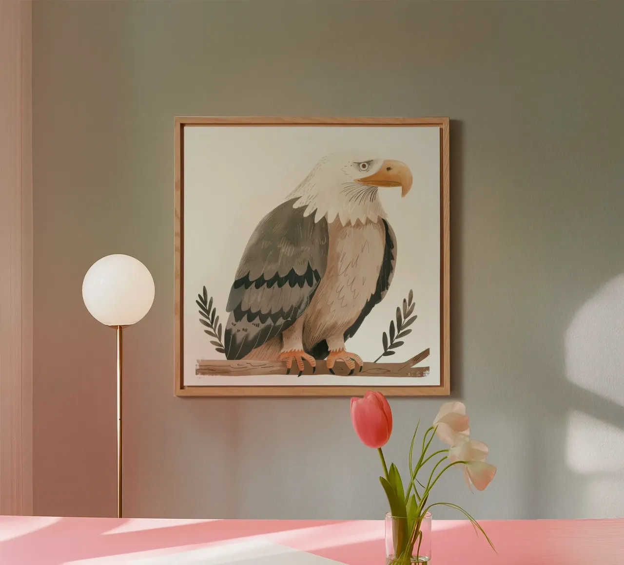 Una maestosa aquila calva appollaiata con grazia su un ramo alluminio dibond da DesignDoodle