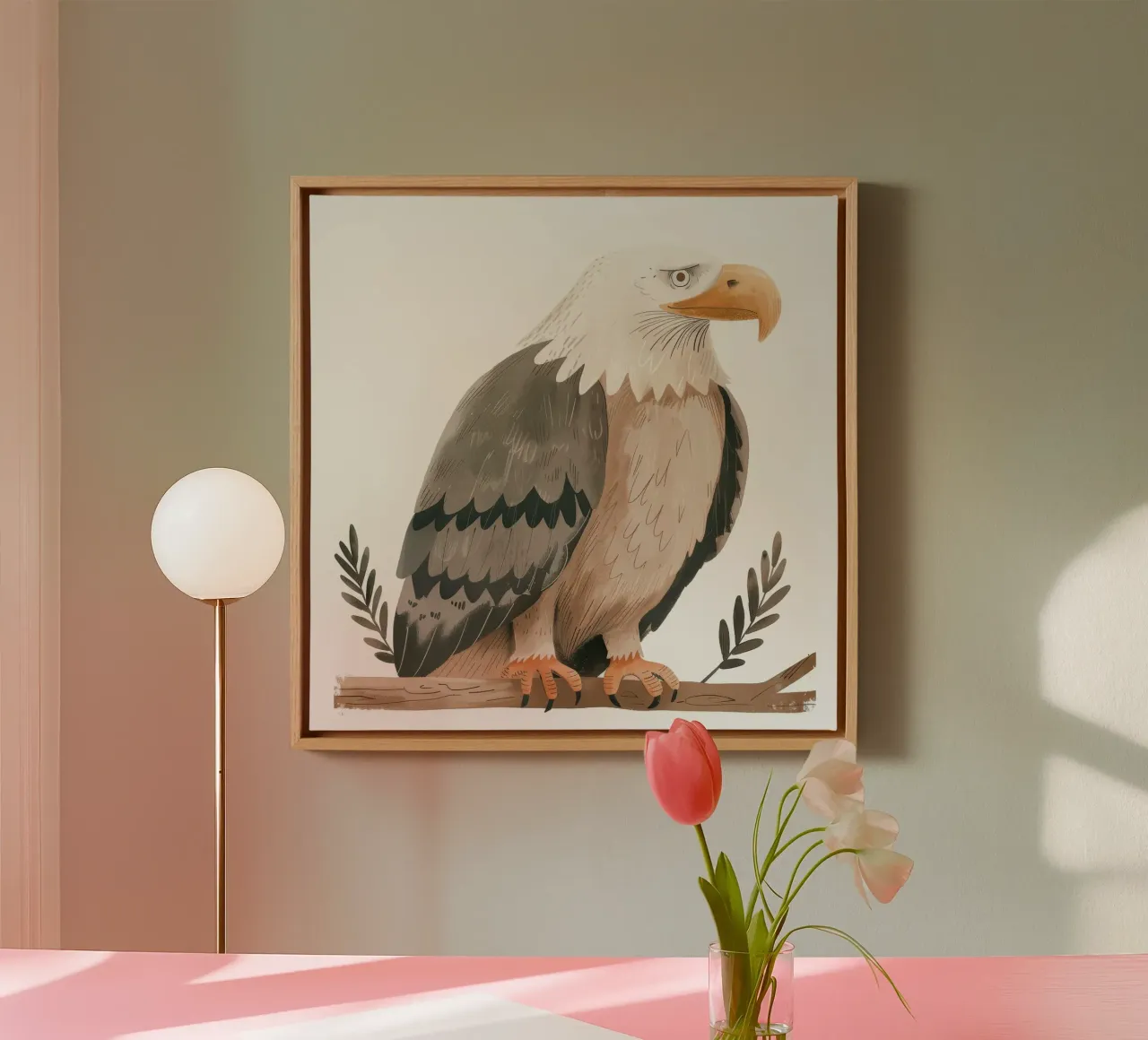 A majestic bald eagle perched gracefully on a branch canvas with Floater frame by DesignDoodle