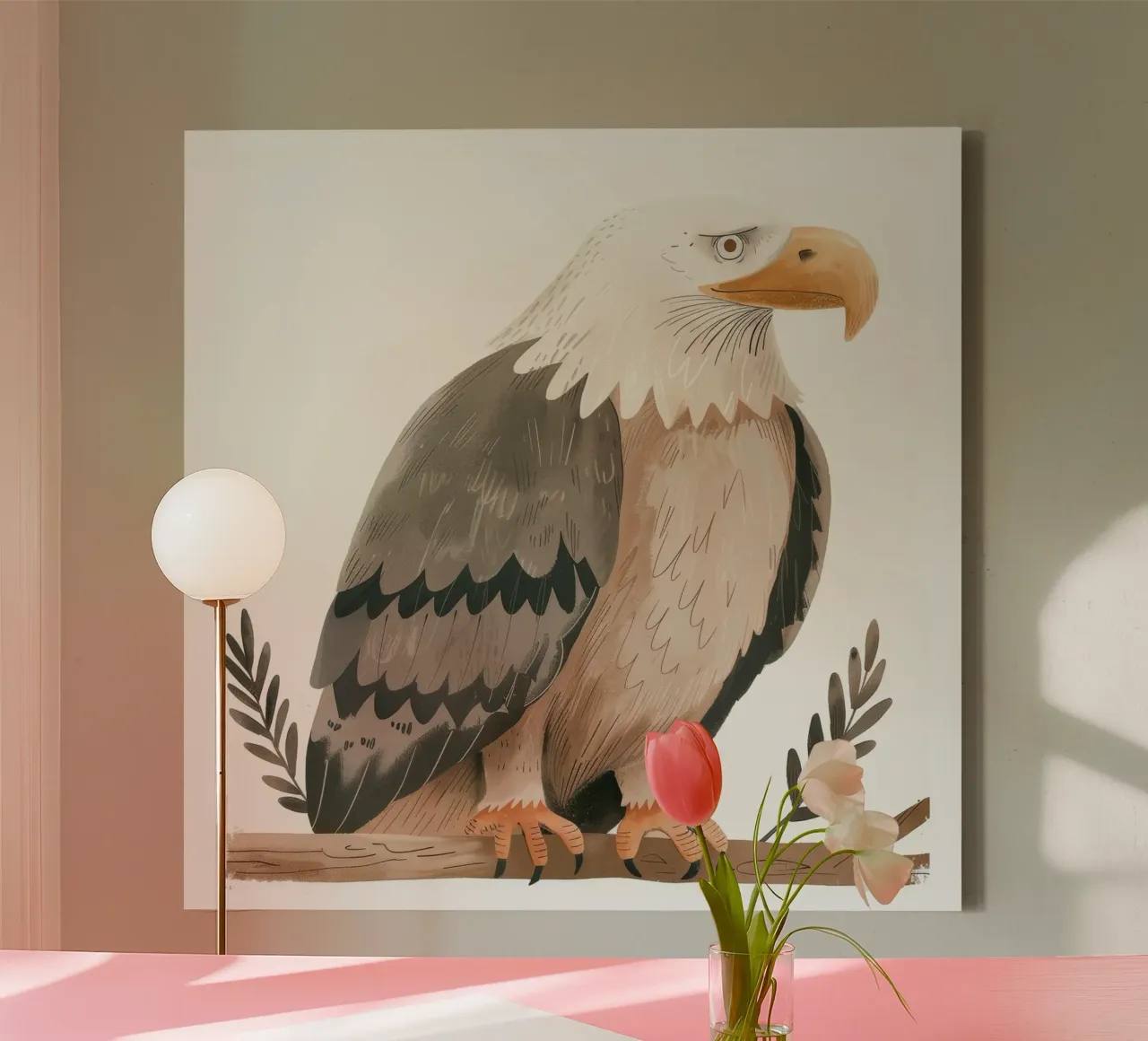 A majestic bald eagle perched gracefully on a branch canvas with Floater frame by DesignDoodle