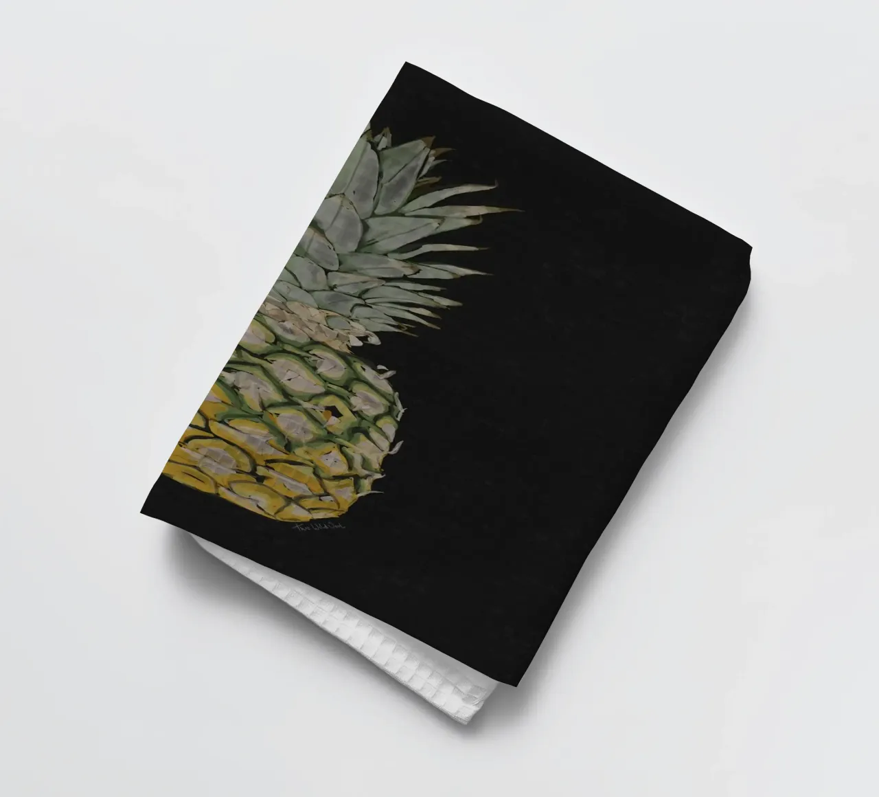 Ananas Aquarel donkere vintage achtergrond exotisch fruit theedoek van This Wild Soul - Illustration