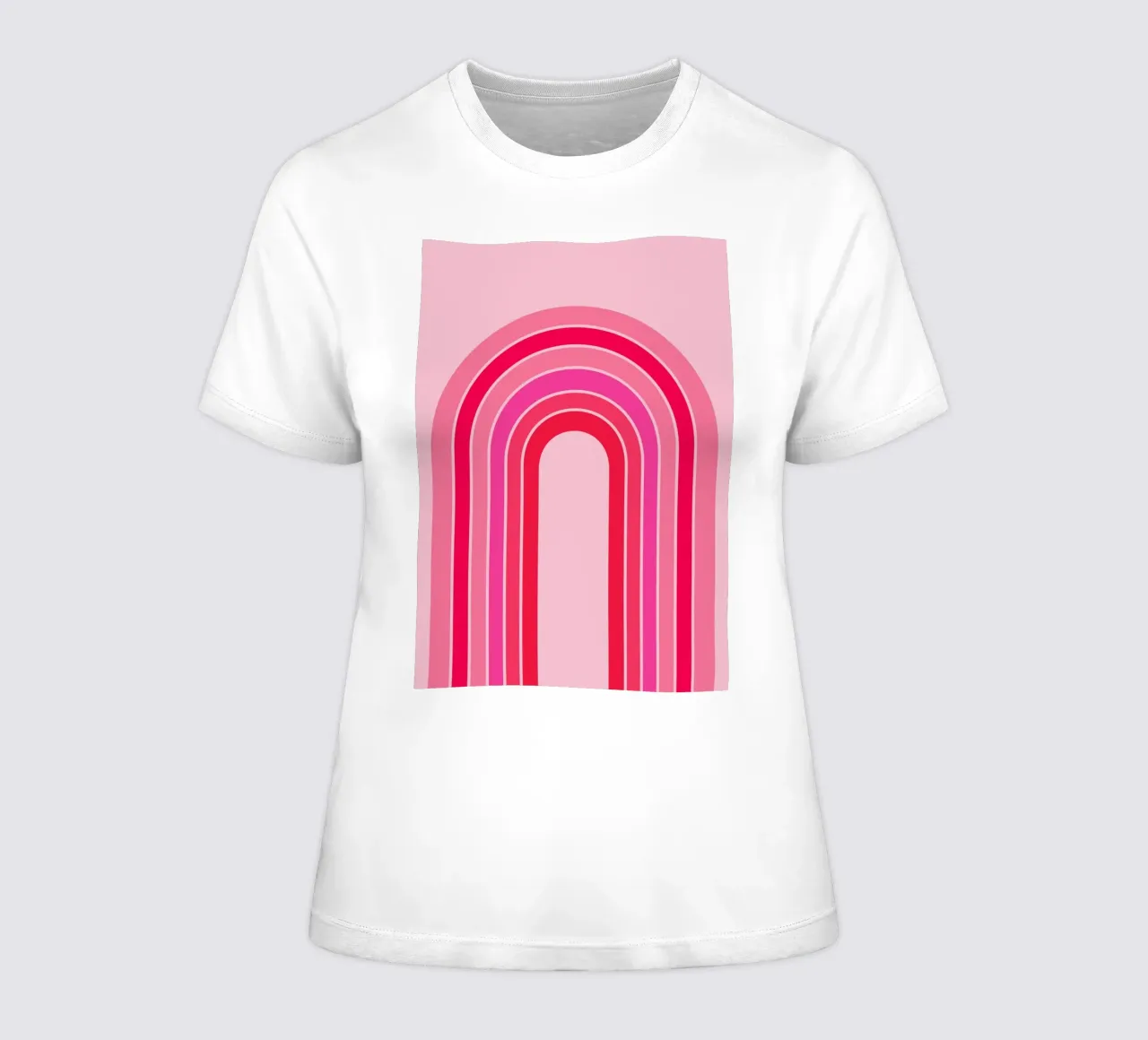 Arc-en-ciel rétro rose et rouge dans l'art géométrique minimaliste t-shirt ajusté pour femmes de pdigitalprints