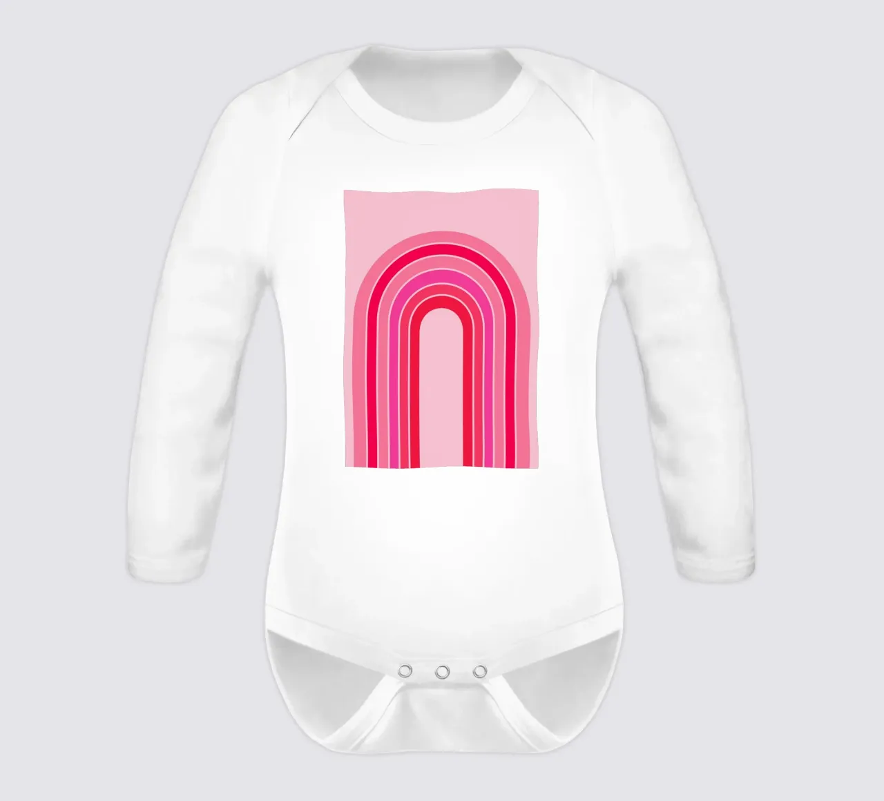 Pink and Red Retro Rainbow Arch in Minimalist Geometric Art long-sleeve baby romper by pdigitalprints